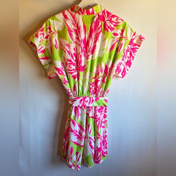 Flying Tomato ONLY A MEMORY WOVEN ROMPER Green Fuschia Size M - Picture 6 of 12